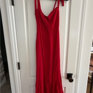 Reformation Red Slip Midi Dress with adjustable tie straps